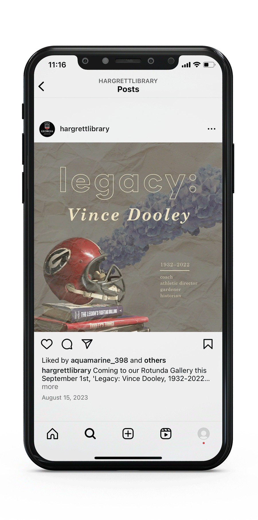 An iPhone displaying Hargrett Library's Instagram promoting the exhibit.