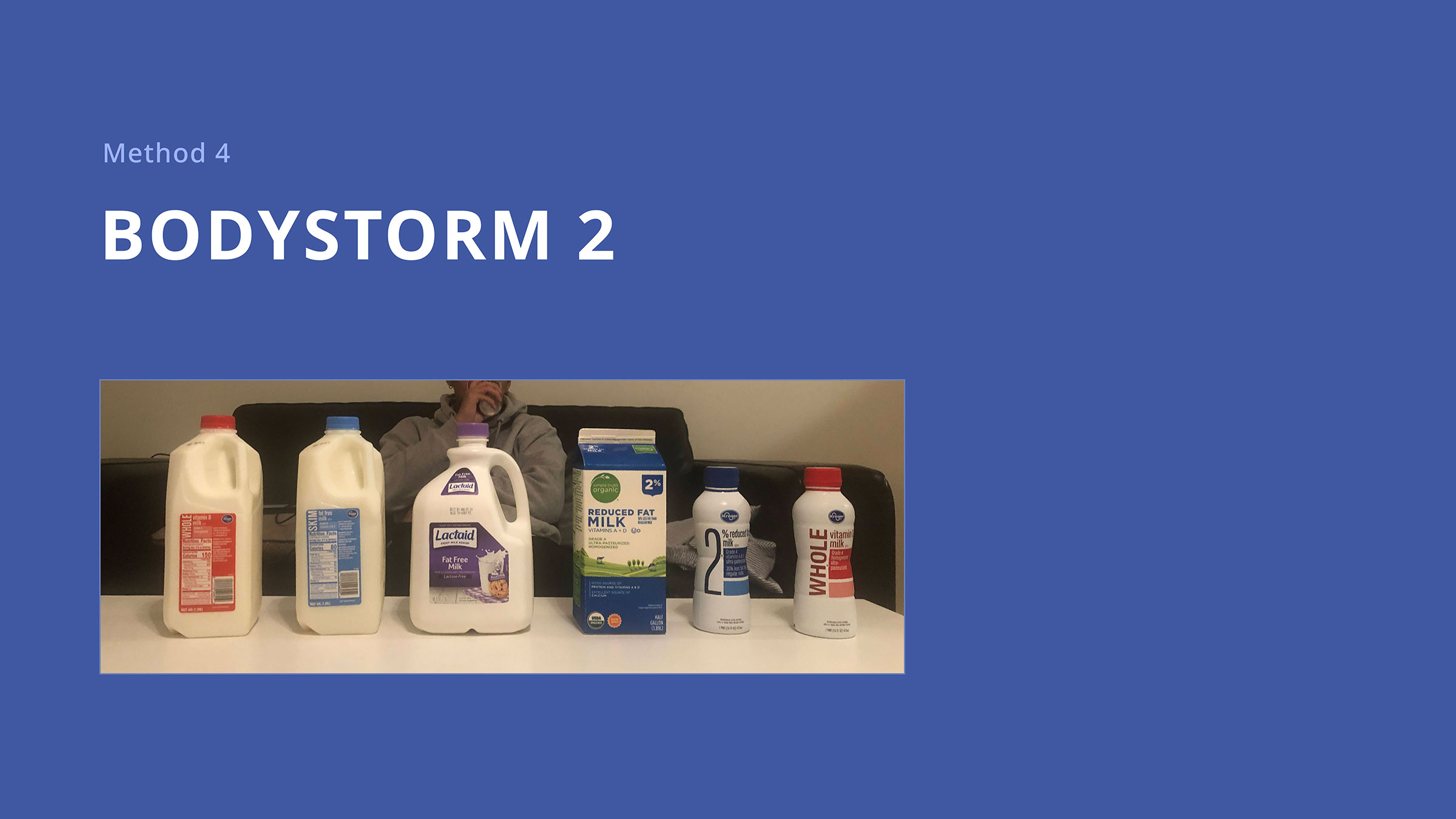 Method 4: Bodystorm 2. An array of different milk cartons is shown.