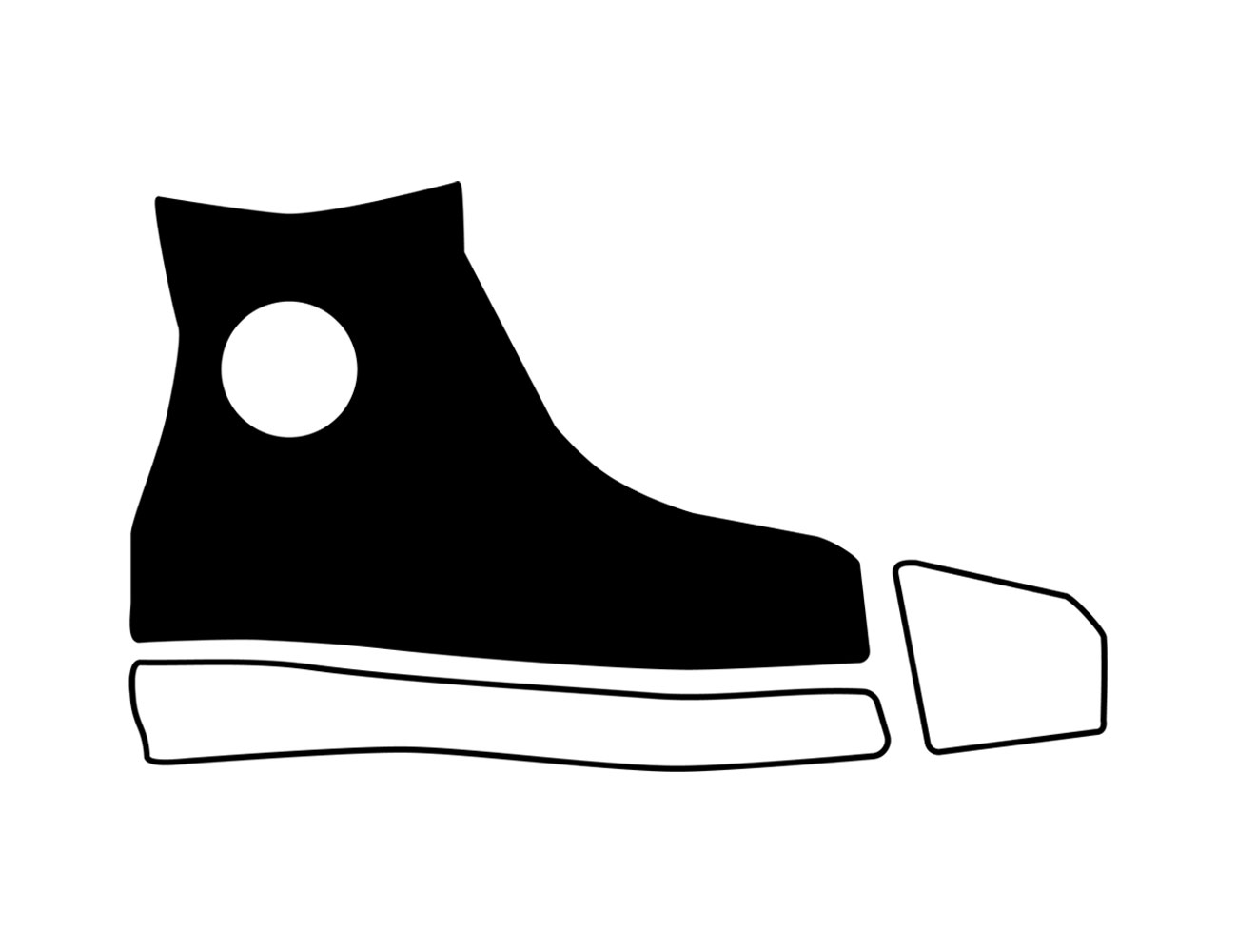 Shoe drawing eight: black silhouette combined with a knocked-out sole and toe.