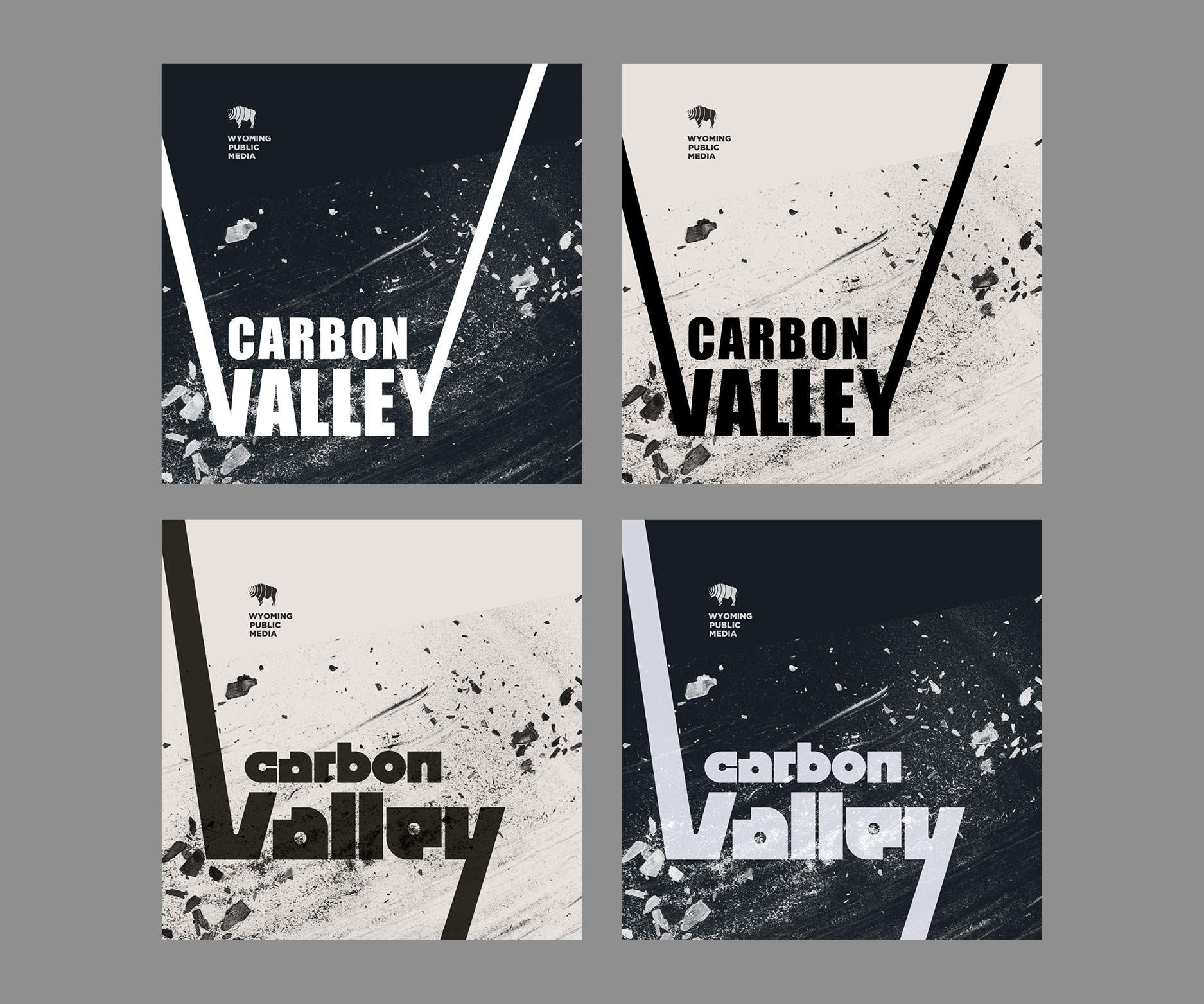 Developed drafts extending the v and y in 'valley' and incorporating a charcoal dust texture.